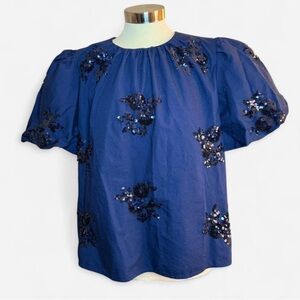 Crown & Ivy Blue Sequin Floral Blouse